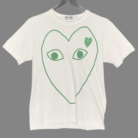 Comme des Garçons PLAY S Green Heart Logo Graphic T-Shirt Rei Kawakubo - Picture 2 of 9